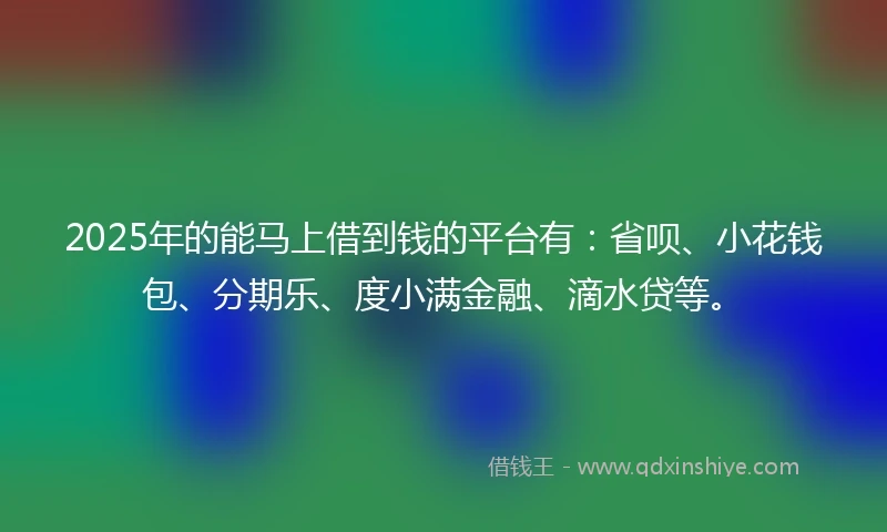 2025年的能马上借到钱的平台有：省呗、小花钱包、分期乐、度小满金融、滴水贷等。