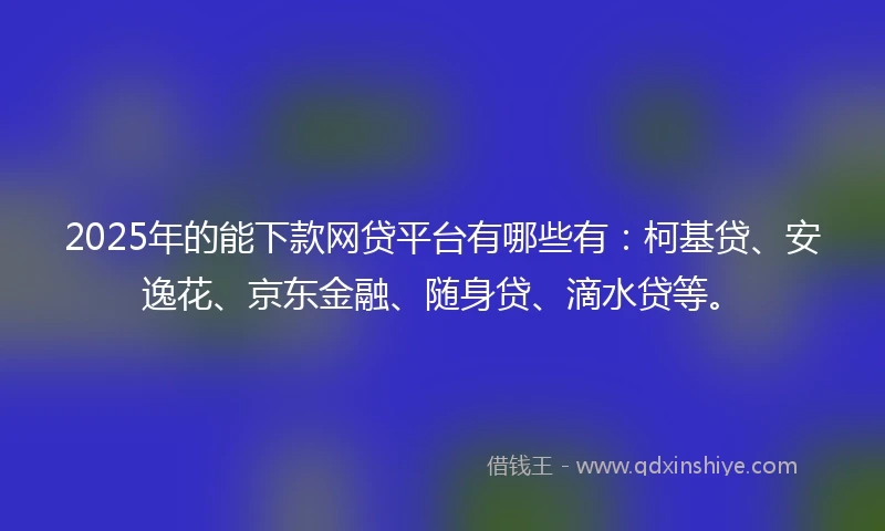 2025年的能下款网贷平台有哪些有：柯基贷、安逸花、京东金融、随身贷、滴水贷等。