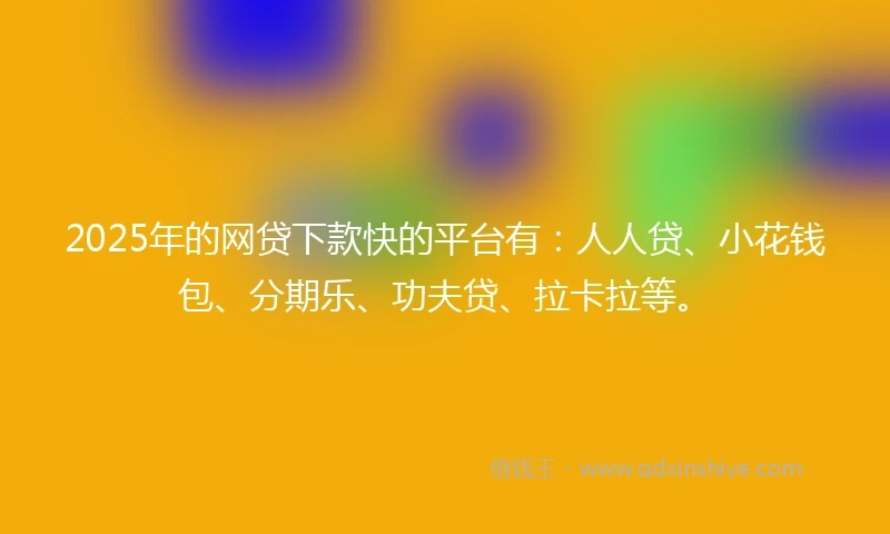 2025年的网贷下款快的平台有：人人贷、小花钱包、分期乐、功夫贷、拉卡拉等。