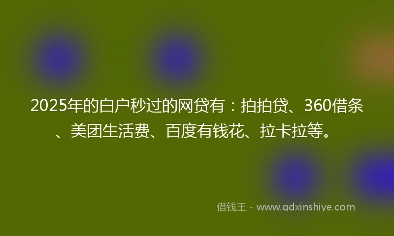 2025年的白户秒过的网贷有：拍拍贷、360借条、美团生活费、百度有钱花、拉卡拉等。