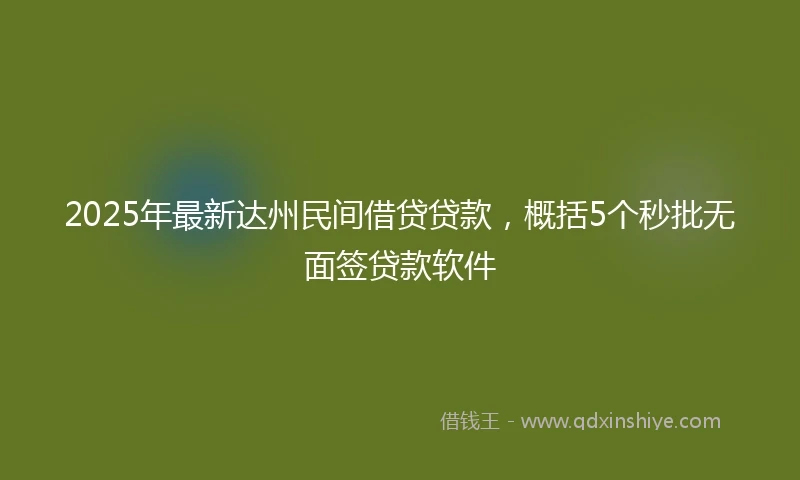 2025年最新达州民间借贷贷款，概括5个秒批无面签贷款软件