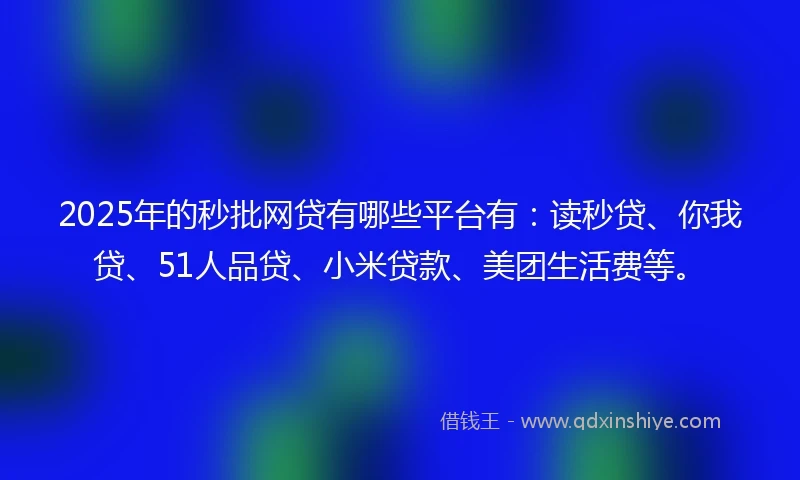 2025年的秒批网贷有哪些平台有：读秒贷、你我贷、51人品贷、小米贷款、美团生活费等。