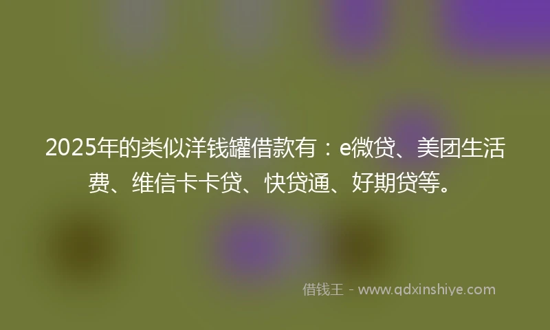 2025年的类似洋钱罐借款有：e微贷、美团生活费、维信卡卡贷、快贷通、好期贷等。