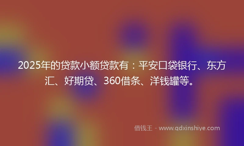 2025年的贷款小额贷款有：平安口袋银行、东方汇、好期贷、360借条、洋钱罐等。
