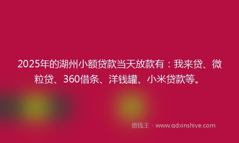 2025年的湖州小额贷款当天放款有：我来贷、微粒贷、360借条、洋钱罐、小米贷款等。