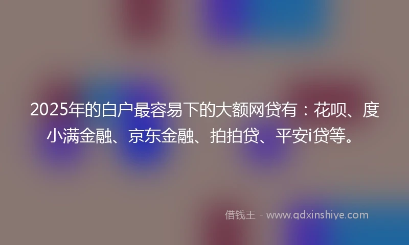 2025年的白户最容易下的大额网贷有：花呗、度小满金融、京东金融、拍拍贷、平安i贷等。