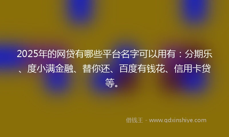 2025年的网贷有哪些平台名字可以用有：分期乐、度小满金融、替你还、百度有钱花、信用卡贷等。