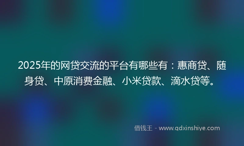 2025年的网贷交流的平台有哪些有：惠商贷、随身贷、中原消费金融、小米贷款、滴水贷等。