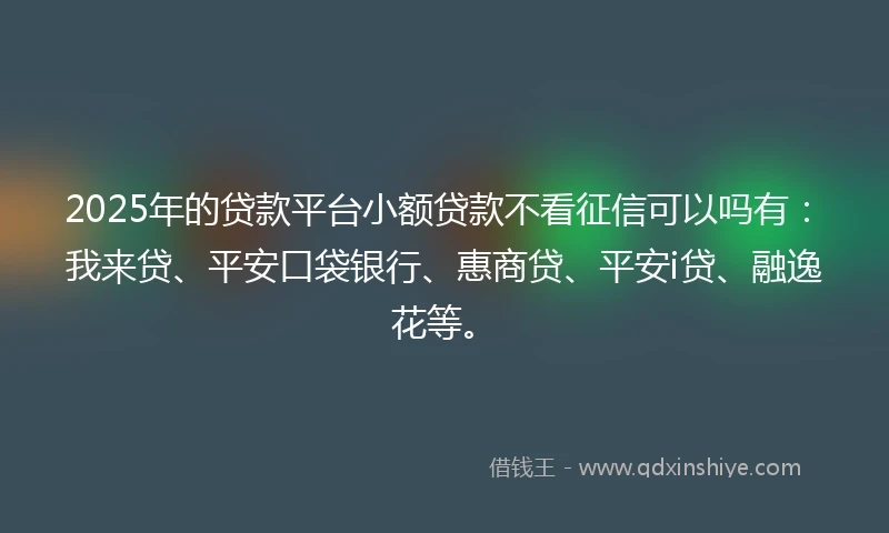 2025年的贷款平台小额贷款不看征信可以吗有：我来贷、平安口袋银行、惠商贷、平安i贷、融逸花等。