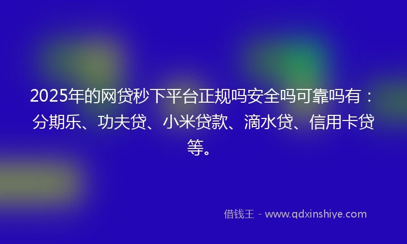 2025年的网贷秒下平台正规吗安全吗可靠吗有：分期乐、功夫贷、小米贷款、滴水贷、信用卡贷等。