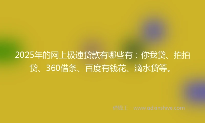 2025年的网上极速贷款有哪些有：你我贷、拍拍贷、360借条、百度有钱花、滴水贷等。