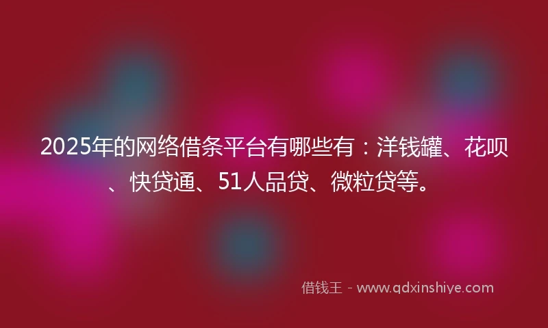 2025年的网络借条平台有哪些有：洋钱罐、花呗、快贷通、51人品贷、微粒贷等。