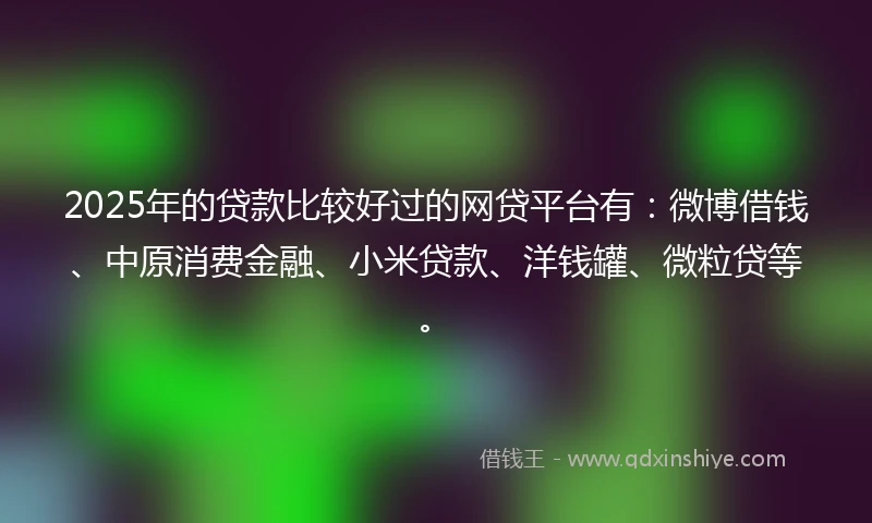 2025年的贷款比较好过的网贷平台有：微博借钱、中原消费金融、小米贷款、洋钱罐、微粒贷等。