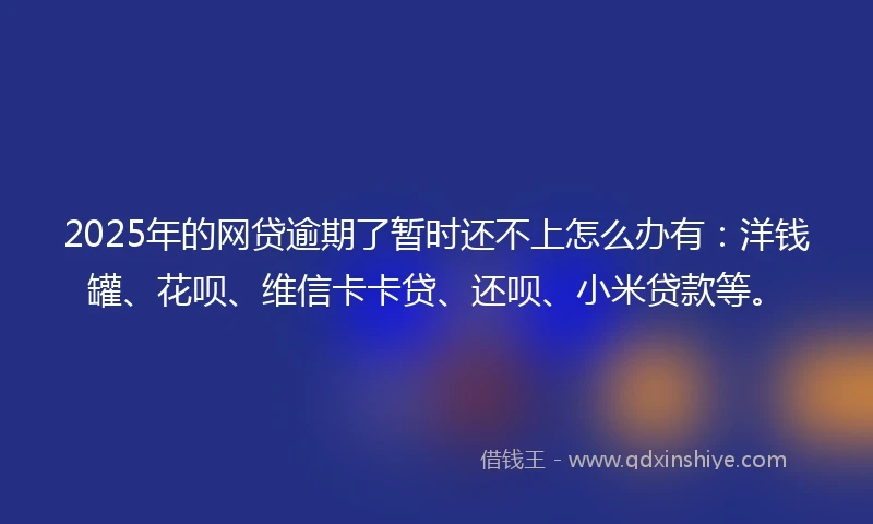 2025年的网贷逾期了暂时还不上怎么办有：洋钱罐、花呗、维信卡卡贷、还呗、小米贷款等。