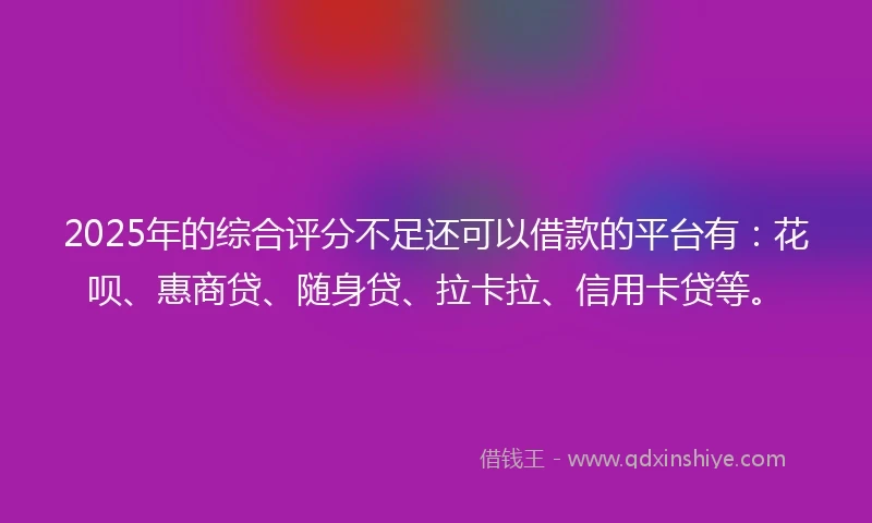 2025年的综合评分不足还可以借款的平台有：花呗、惠商贷、随身贷、拉卡拉、信用卡贷等。