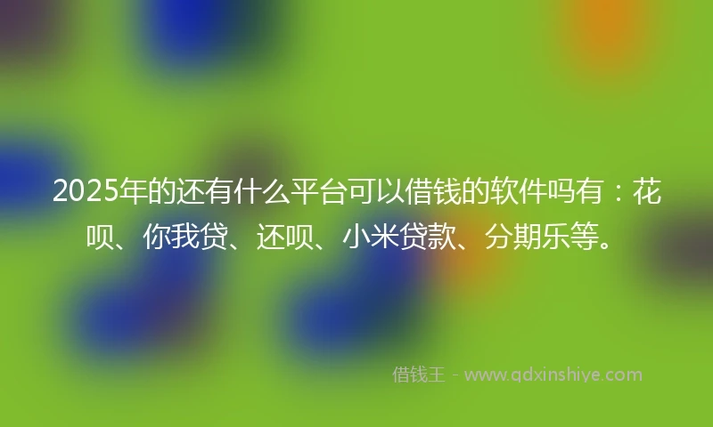 2025年的还有什么平台可以借钱的软件吗有：花呗、你我贷、还呗、小米贷款、分期乐等。