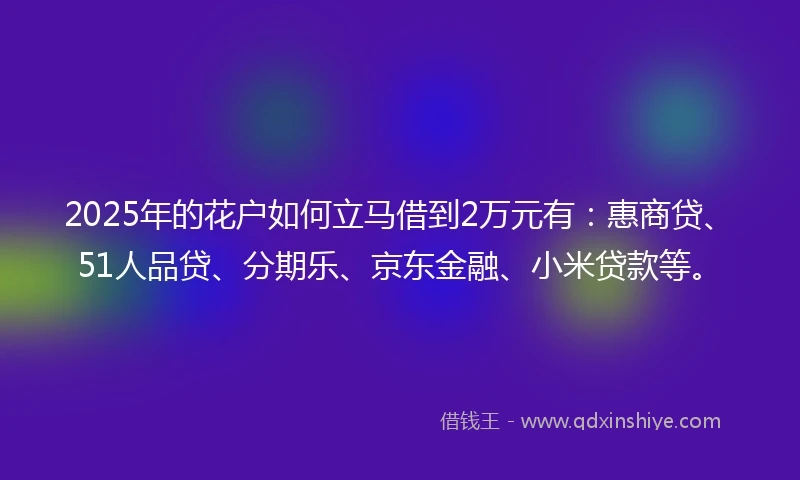 2025年的花户如何立马借到2万元有：惠商贷、51人品贷、分期乐、京东金融、小米贷款等。