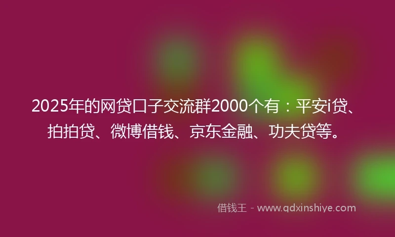 2025年的网贷口子交流群2000个有：平安i贷、拍拍贷、微博借钱、京东金融、功夫贷等。