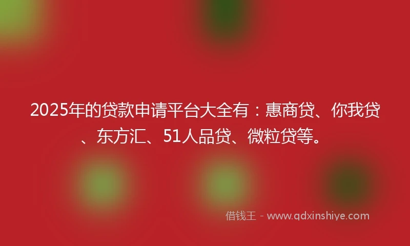 2025年的贷款申请平台大全有：惠商贷、你我贷、东方汇、51人品贷、微粒贷等。
