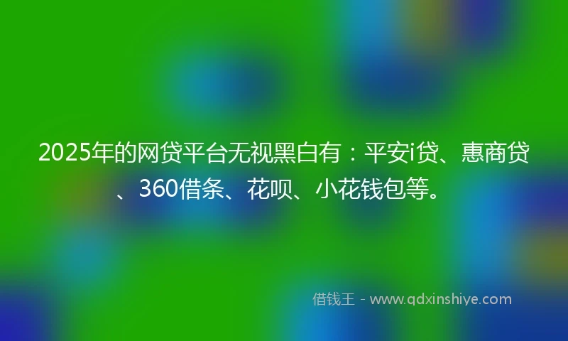 2025年的网贷平台无视黑白有：平安i贷、惠商贷、360借条、花呗、小花钱包等。