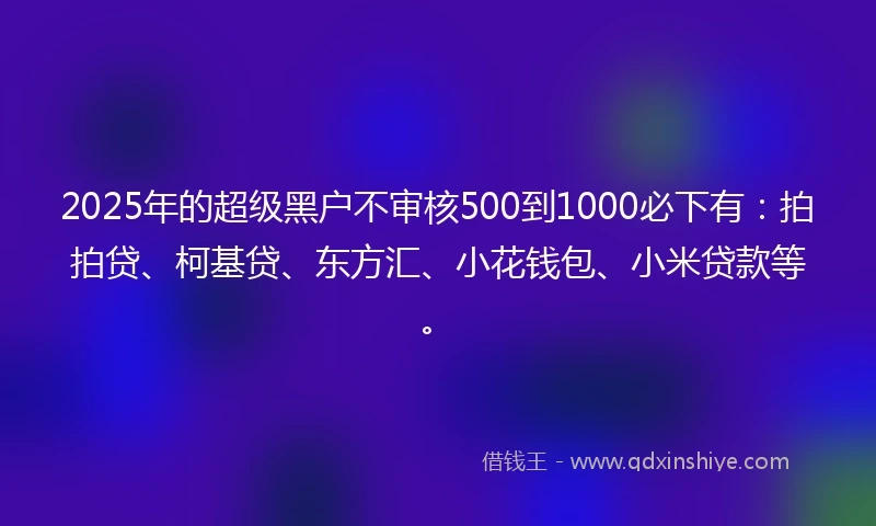 2025年的超级黑户不审核500到1000必下有:拍拍贷、柯基贷、东方汇、小花钱包、小米贷款等。