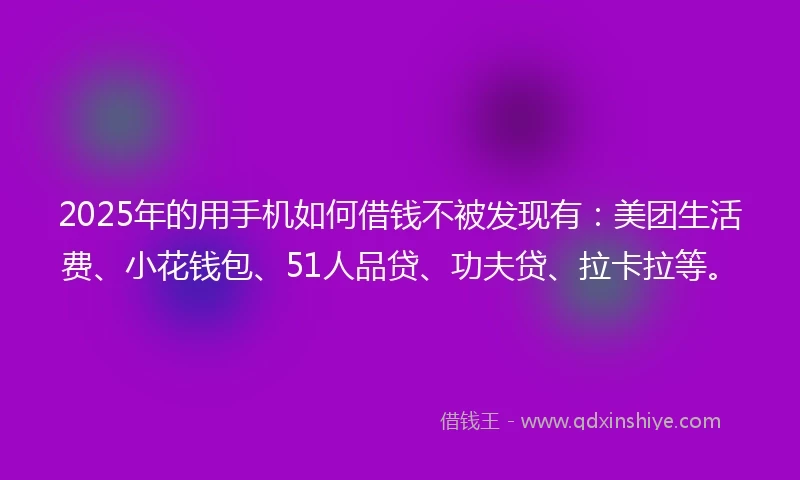 2025年的用手机如何借钱不被发现有：美团生活费、小花钱包、51人品贷、功夫贷、拉卡拉等。
