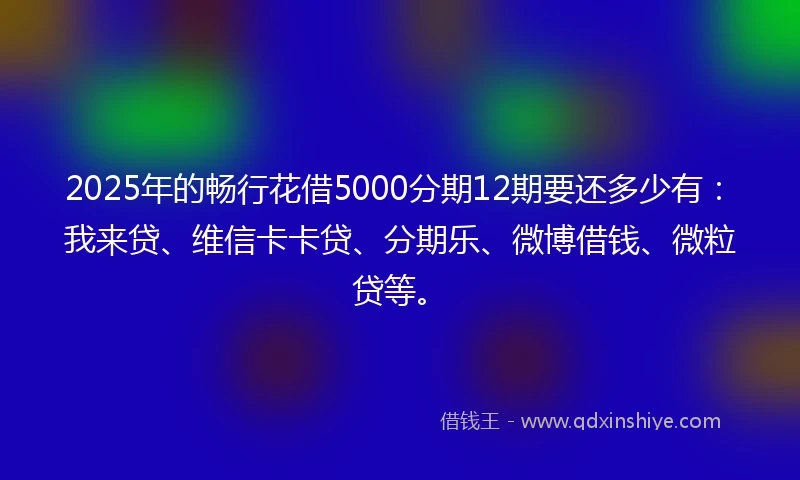2025年的畅行花借5000分期12期要还多少有：我来贷、维信卡卡贷、分期乐、微博借钱、微粒贷等。
