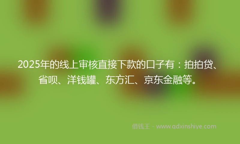 2025年的线上审核直接下款的口子有：拍拍贷、省呗、洋钱罐、东方汇、京东金融等。