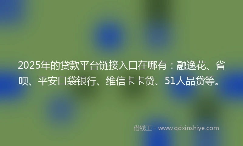 2025年的贷款平台链接入口在哪有：融逸花、省呗、平安口袋银行、维信卡卡贷、51人品贷等。