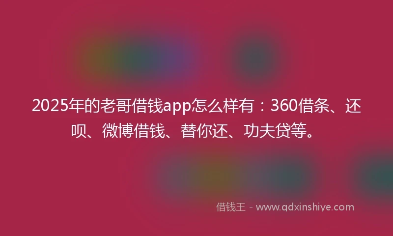 2025年的老哥借钱app怎么样有：360借条、还呗、微博借钱、替你还、功夫贷等。