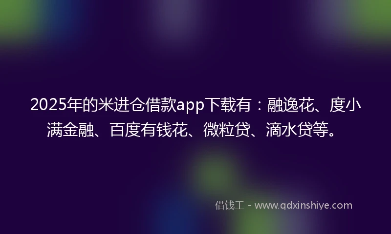 2025年的米进仓借款app下载有：融逸花、度小满金融、百度有钱花、微粒贷、滴水贷等。