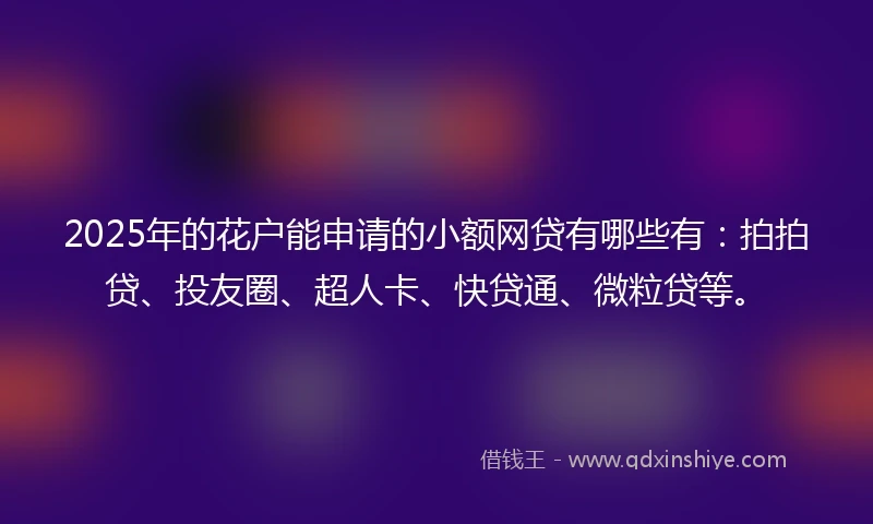 2025年的花户能申请的小额网贷有哪些有:拍拍贷、投友圈、超人卡、快贷通、微粒贷等。