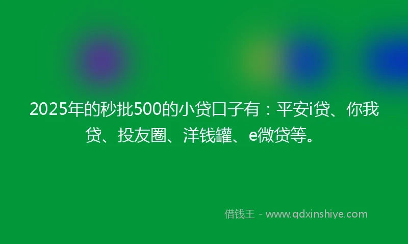 2025年的秒批500的小贷口子有：平安i贷、你我贷、投友圈、洋钱罐、e微贷等。