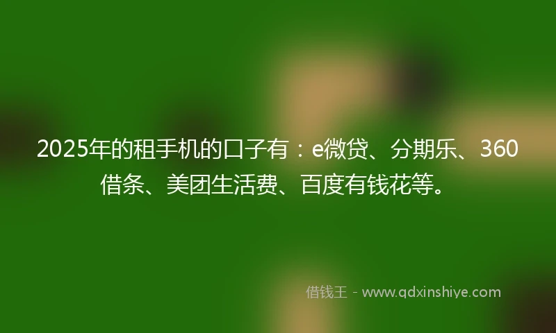 2025年的租手机的口子有：e微贷、分期乐、360借条、美团生活费、百度有钱花等。