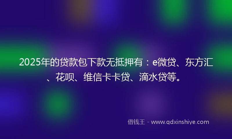 2025年的贷款包下款无抵押有:e微贷、东方汇、花呗、维信卡卡贷、滴水贷等。