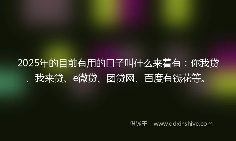 2025年的目前有用的口子叫什么来着有：你我贷、我来贷、e微贷、团贷网、百度有钱花等。