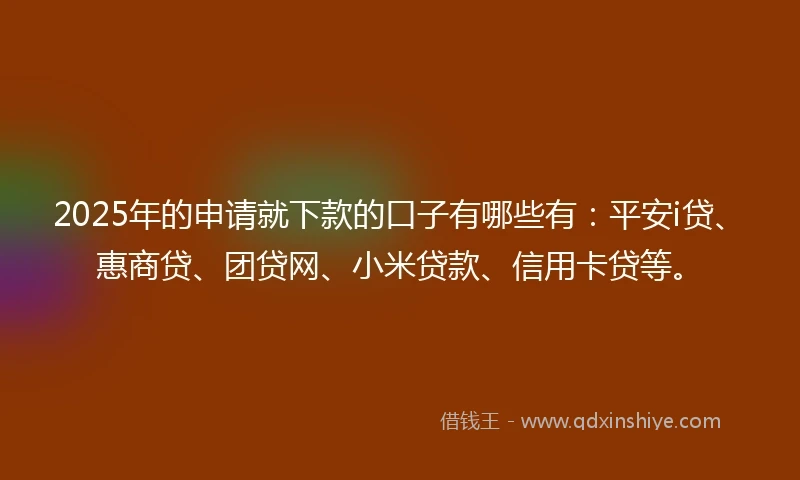 2025年的申请就下款的口子有哪些有：平安i贷、惠商贷、团贷网、小米贷款、信用卡贷等。
