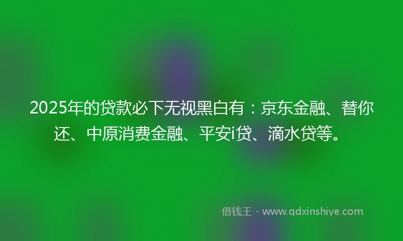 2025年的贷款必下无视黑白有：京东金融、替你还、中原消费金融、平安i贷、滴水贷等。