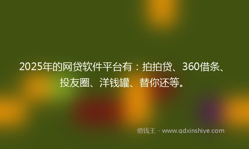 2025年的网贷软件平台有：拍拍贷、360借条、投友圈、洋钱罐、替你还等。