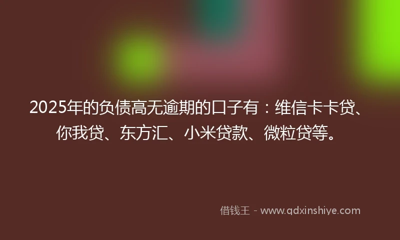 2025年的负债高无逾期的口子有：维信卡卡贷、你我贷、东方汇、小米贷款、微粒贷等。