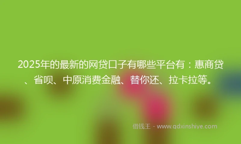 2025年的最新的网贷口子有哪些平台有：惠商贷、省呗、中原消费金融、替你还、拉卡拉等。