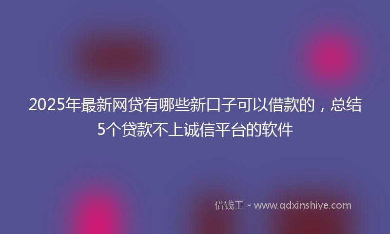 2025年最新网贷有哪些新口子可以借款的，总结5个贷款不上诚信平台的软件
