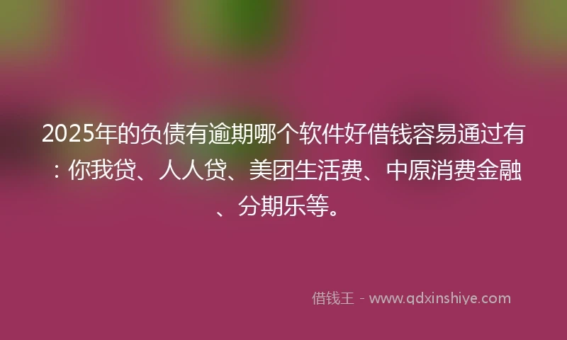 2025年的负债有逾期哪个软件好借钱容易通过有：你我贷、人人贷、美团生活费、中原消费金融、分期乐等。