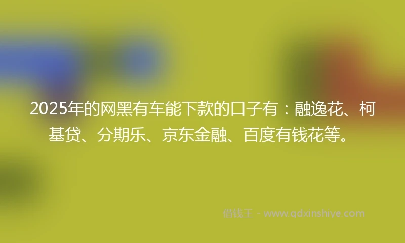 2025年的网黑有车能下款的口子有：融逸花、柯基贷、分期乐、京东金融、百度有钱花等。