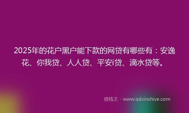 2025年的花户黑户能下款的网贷有哪些有：安逸花、你我贷、人人贷、平安i贷、滴水贷等。