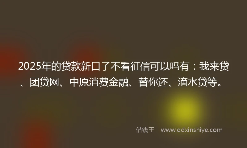 2025年的贷款新口子不看征信可以吗有:我来贷、团贷网、中原消费金融、替你还、滴水贷等。