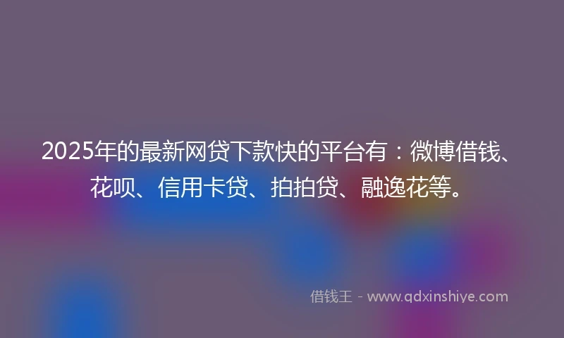 2025年的最新网贷下款快的平台有：微博借钱、花呗、信用卡贷、拍拍贷、融逸花等。