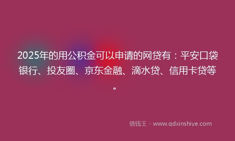 2025年的用公积金可以申请的网贷有：平安口袋银行、投友圈、京东金融、滴水贷、信用卡贷等。