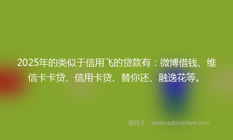 2025年的类似于信用飞的贷款有：微博借钱、维信卡卡贷、信用卡贷、替你还、融逸花等。