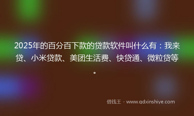 2025年的百分百下款的贷款软件叫什么有：我来贷、小米贷款、美团生活费、快贷通、微粒贷等。